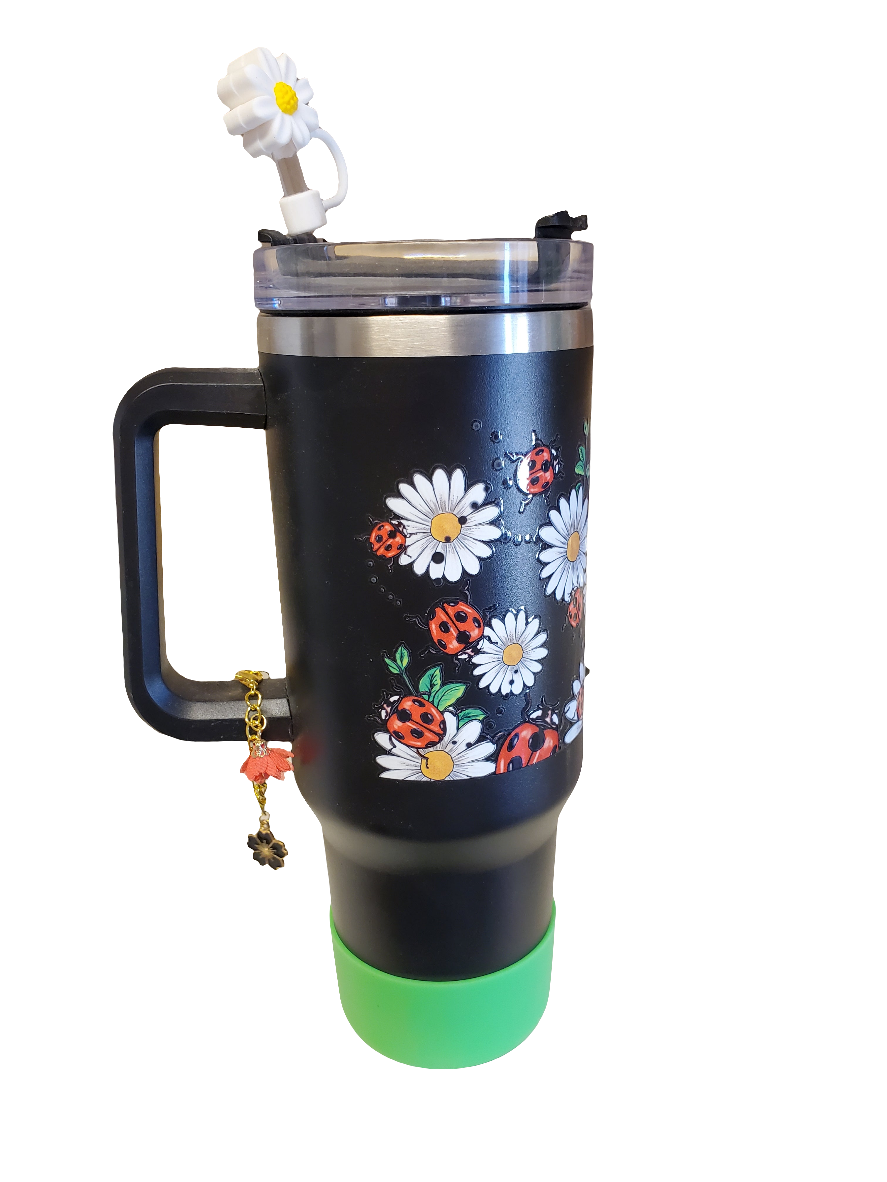 40 0z stainless steel double walled tumbler Lady Bug Black