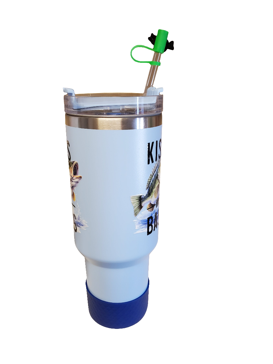 40 0z stainless steel double walled tumbler Kiss My Bass Blue