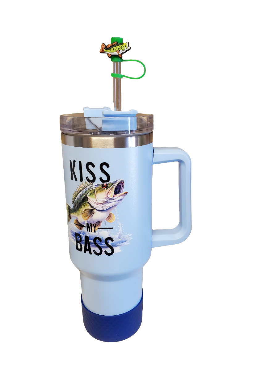 40 0z stainless steel double walled tumbler Kiss My Bass Blue