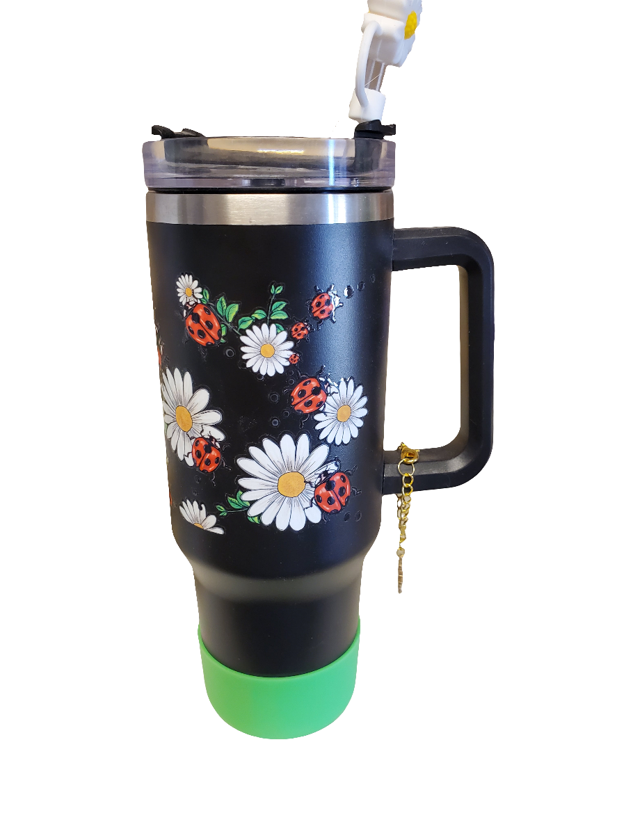 40 0z stainless steel double walled tumbler Lady Bug Black