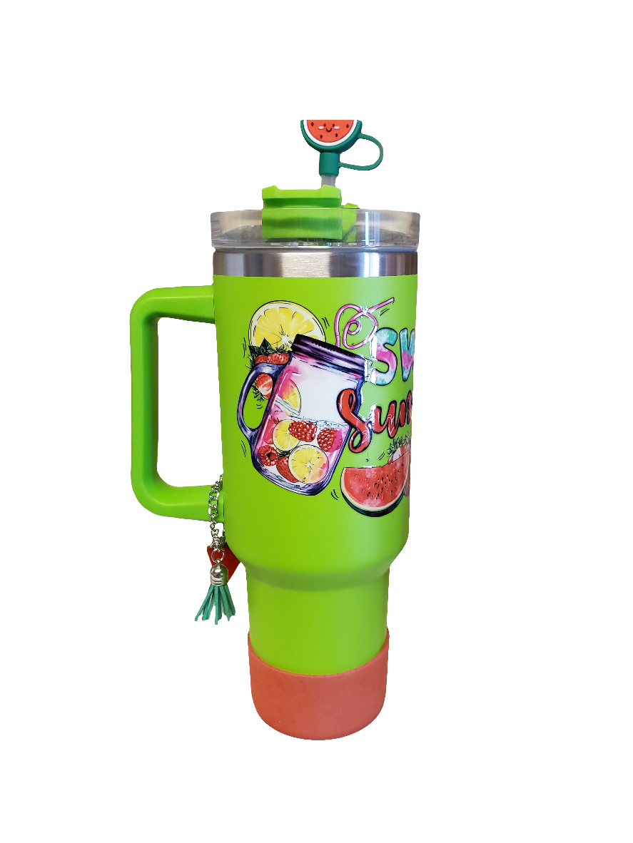 40 0z stainless steel double walled tumbler Watermelon Summer Green