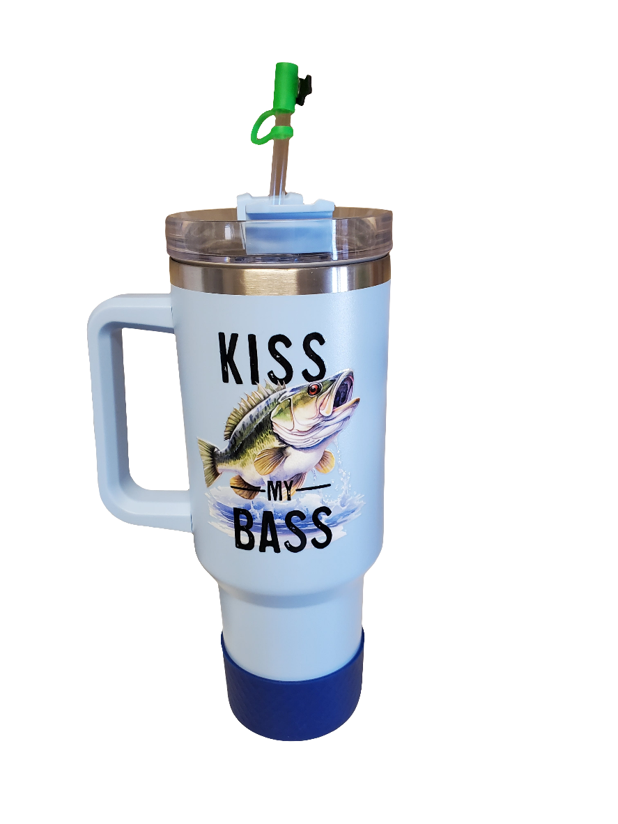 40 0z stainless steel double walled tumbler Kiss My Bass Blue