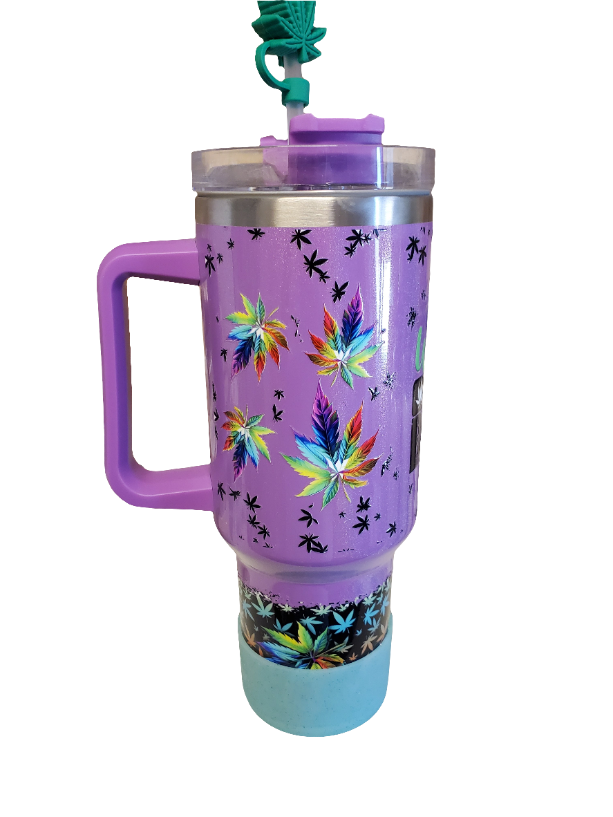 40 0z stainless steel double walled tumbler Weed Cannabis Purple