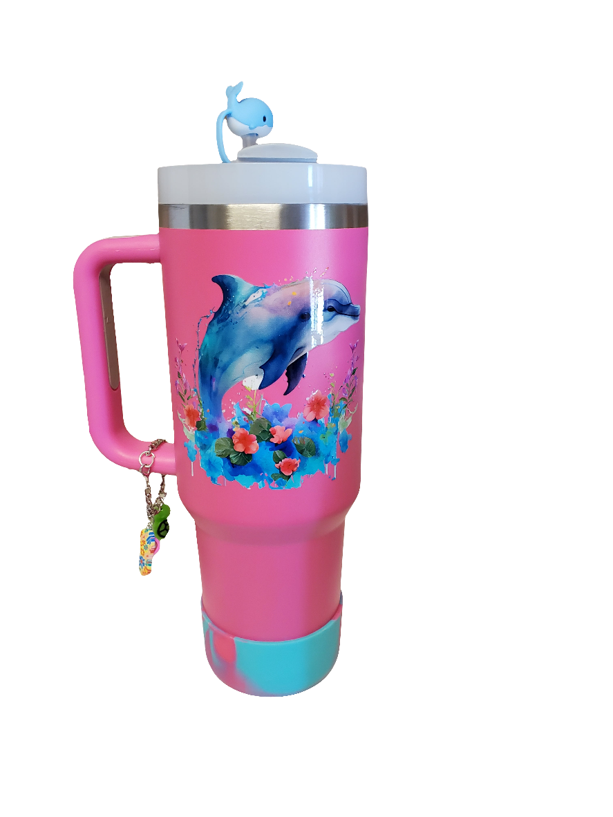 40 0z stainless steel double walled tumbler Punk Dolphin