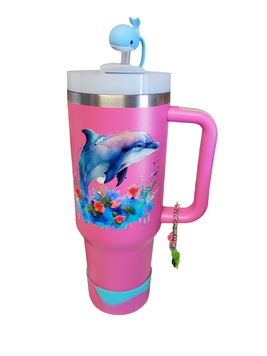 40 0z stainless steel double walled tumbler Punk Dolphin