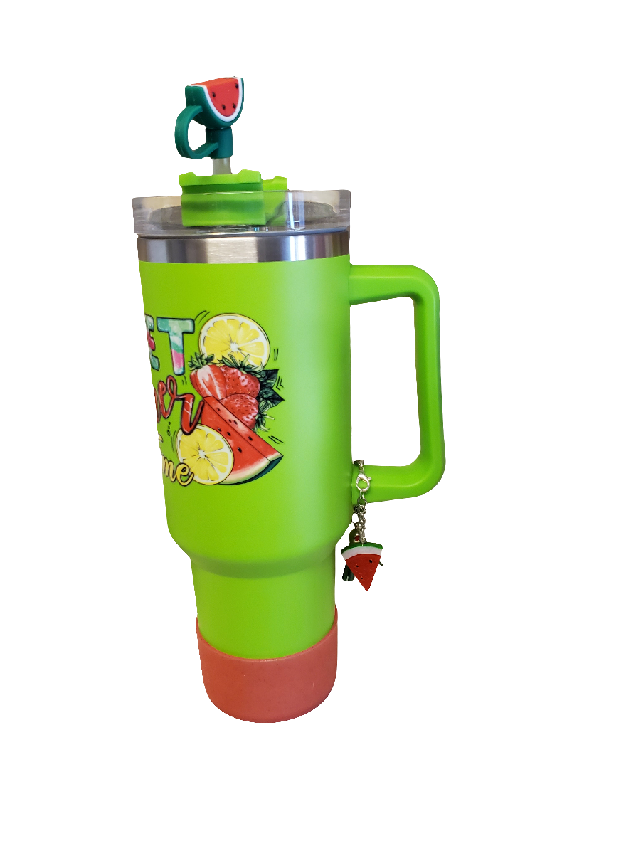 40 0z stainless steel double walled tumbler Watermelon Summer Green