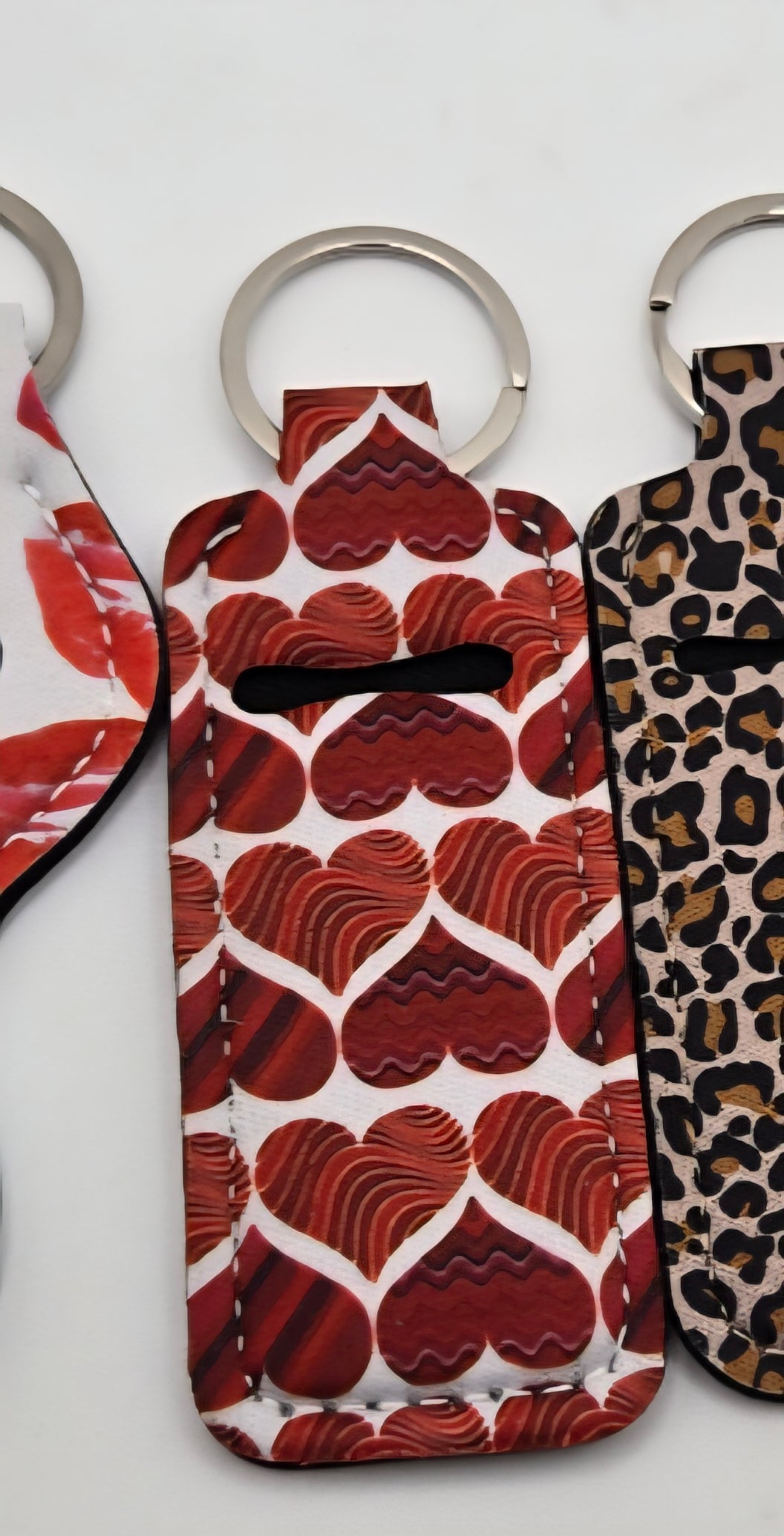Neoprene Lip Balm Holder. Lips Hearts Cheeta