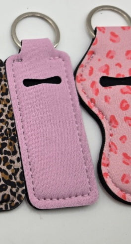 Neoprene Lip Balm Holder. Lips Hearts Cheeta