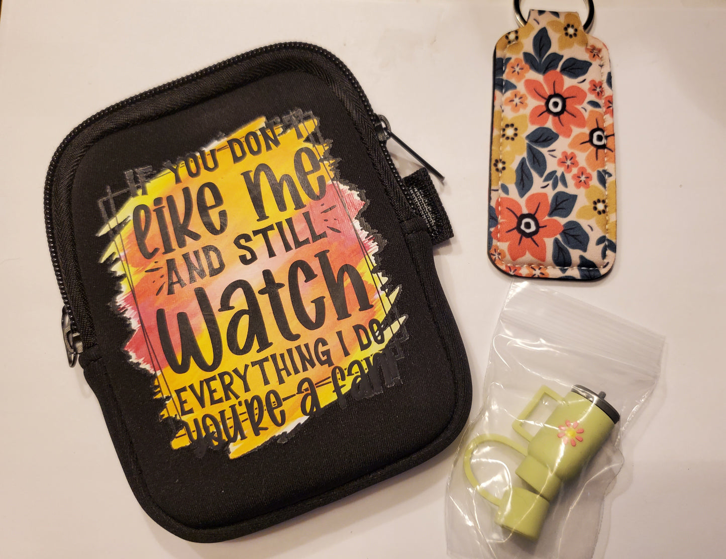 Tumbler Wallet with lip balm holder and straw topper