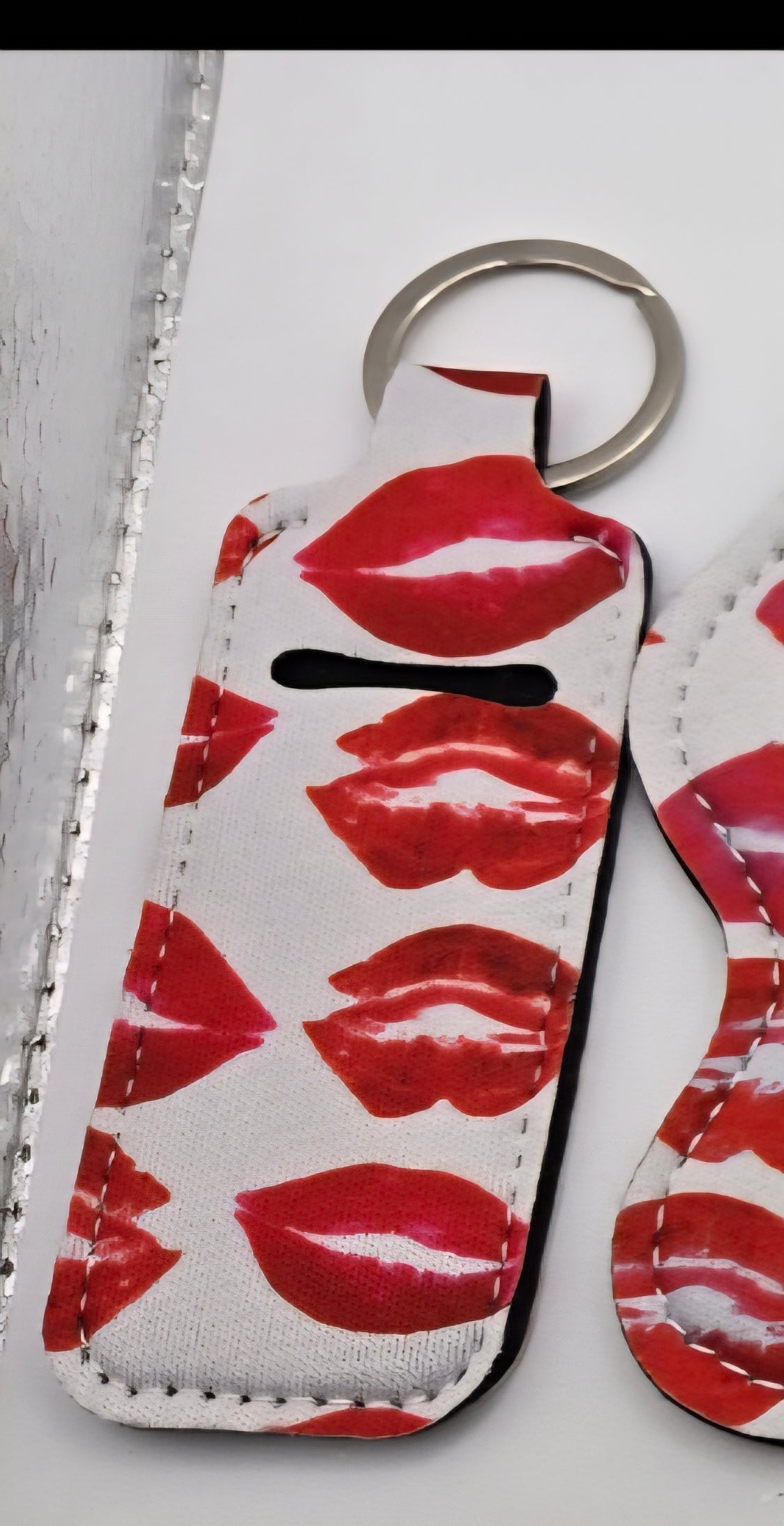 Neoprene Lip Balm Holder. Lips Hearts Cheeta