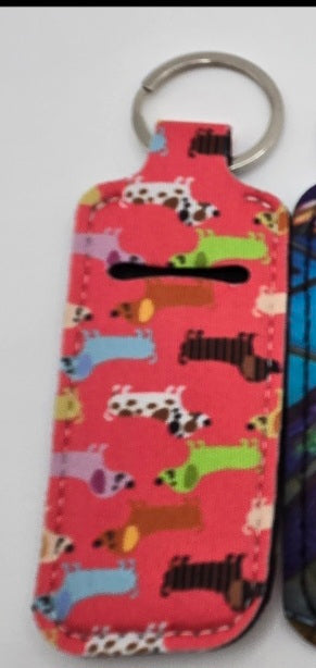 Neoprene Lip Balm Holder. Wiener Dogs Dragonfly Feathers Paws