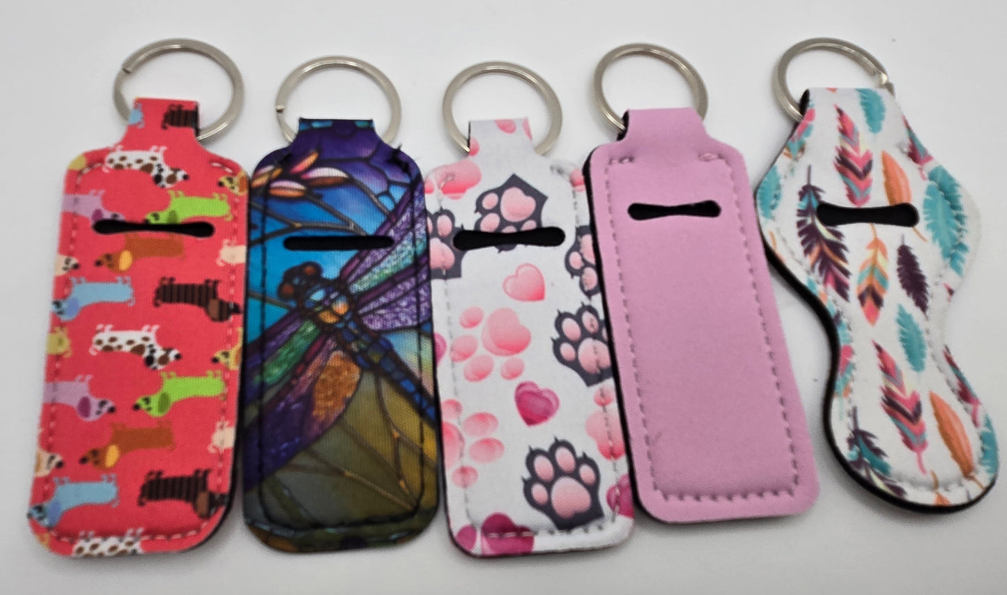Neoprene Lip Balm Holder. Wiener Dogs Dragonfly Feathers Paws