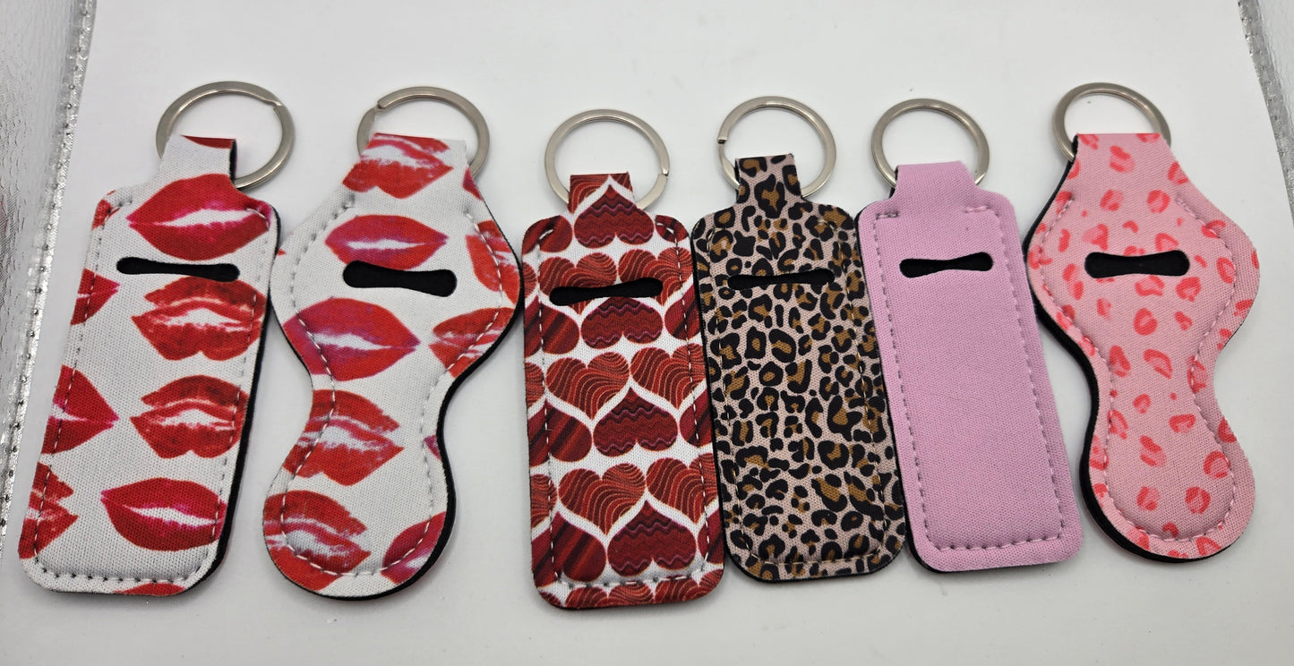 Neoprene Lip Balm Holder. Lips Hearts Cheeta