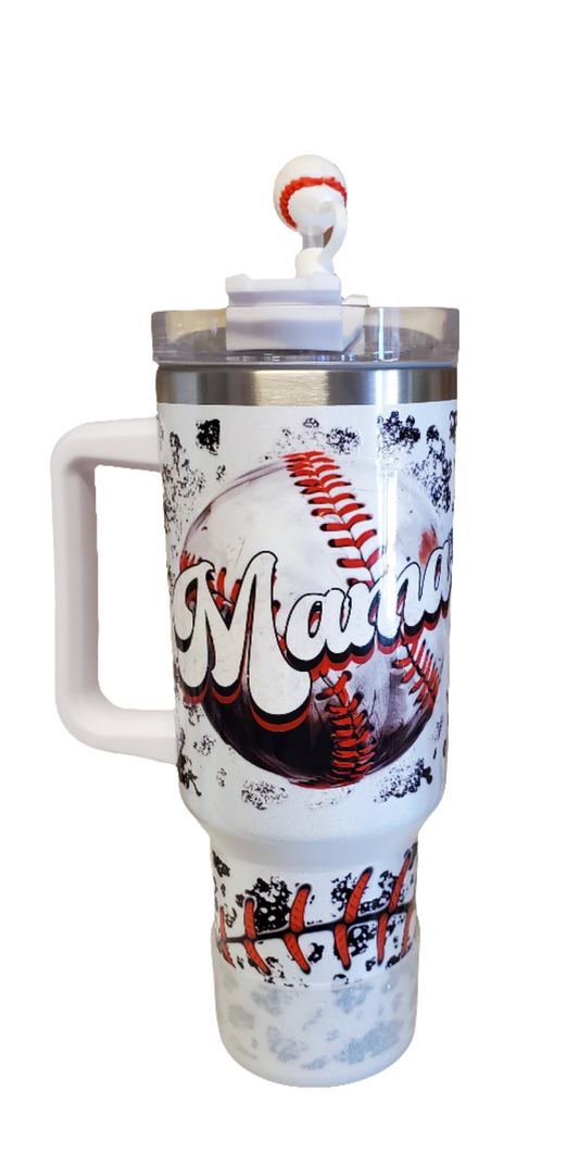 40 oz Stainless steel double walled tumbler Baseball Mama