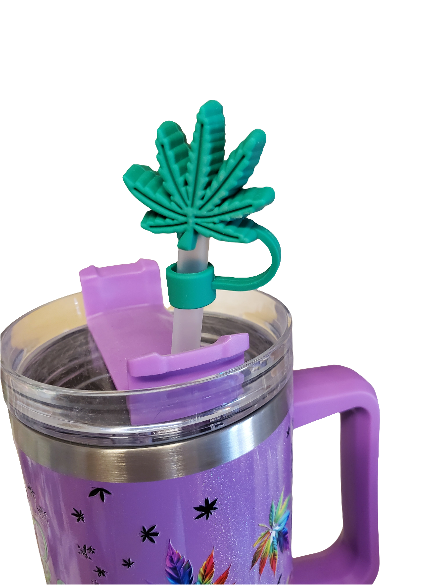 40 0z stainless steel double walled tumbler Weed Cannabis Purple