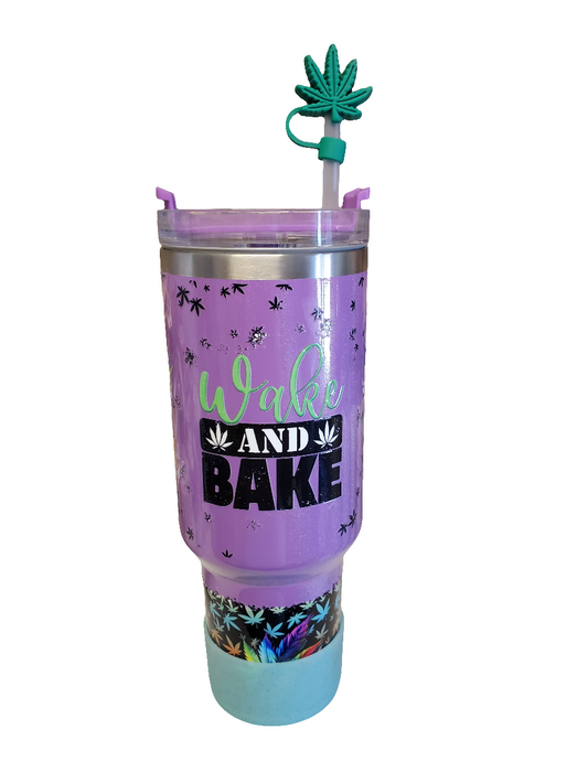 40 0z stainless steel double walled tumbler Weed Cannabis Purple