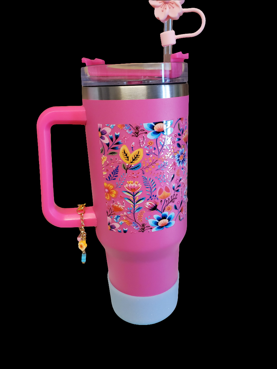 40 0z stainless steel double walled tumbler Pink Floral