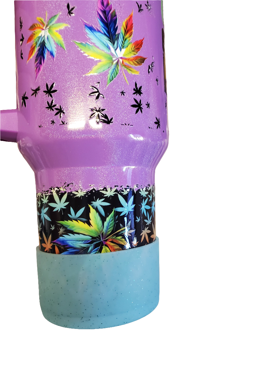 40 0z stainless steel double walled tumbler Weed Cannabis Purple