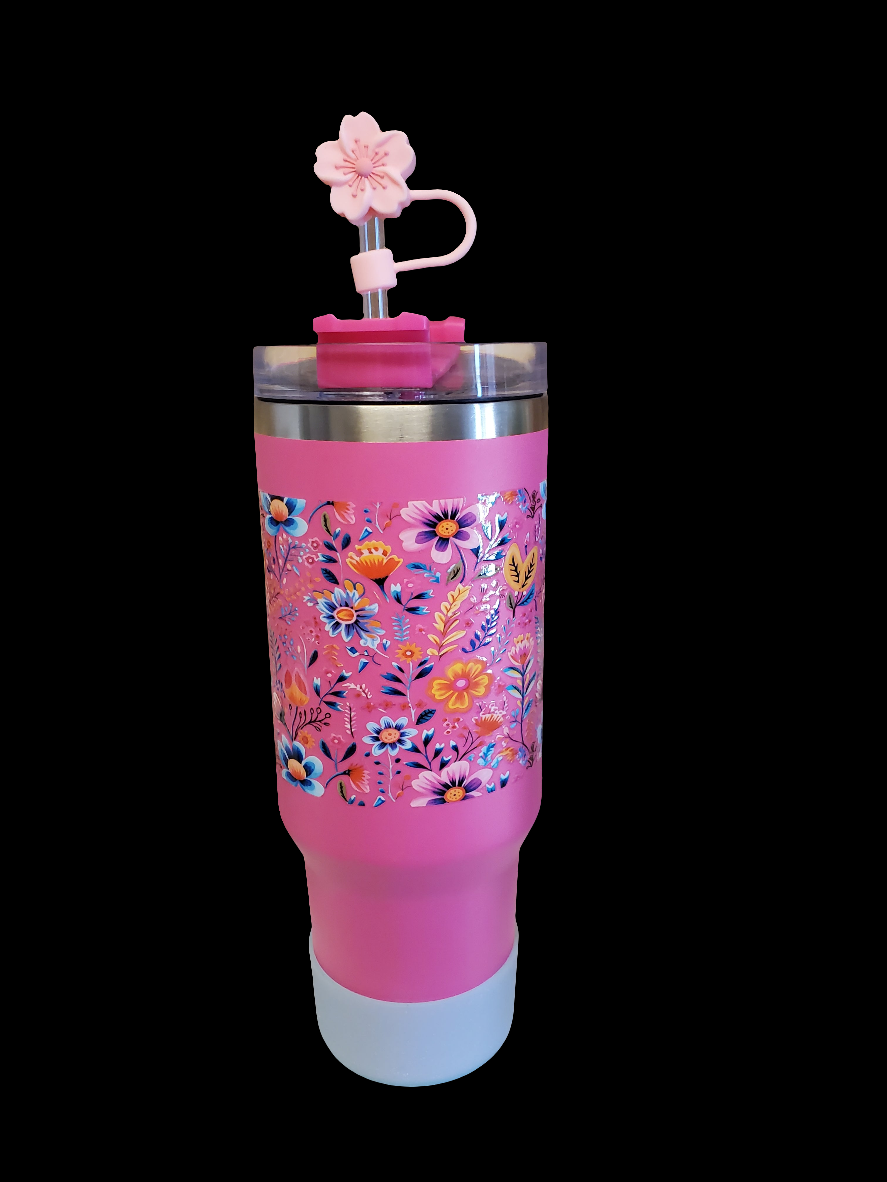 40 0z stainless steel double walled tumbler Pink Floral