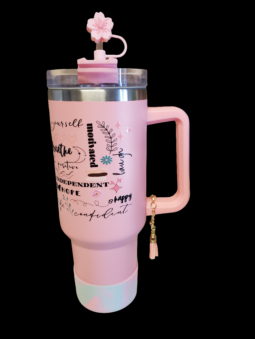 40 0z stainless steel double walled tumbler Women of color pink