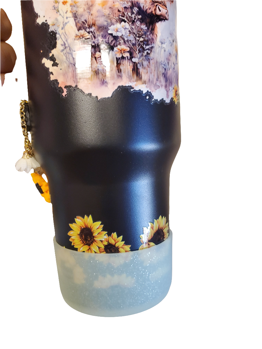 40 0z stainless steel double walled tumbler Highland Cow black