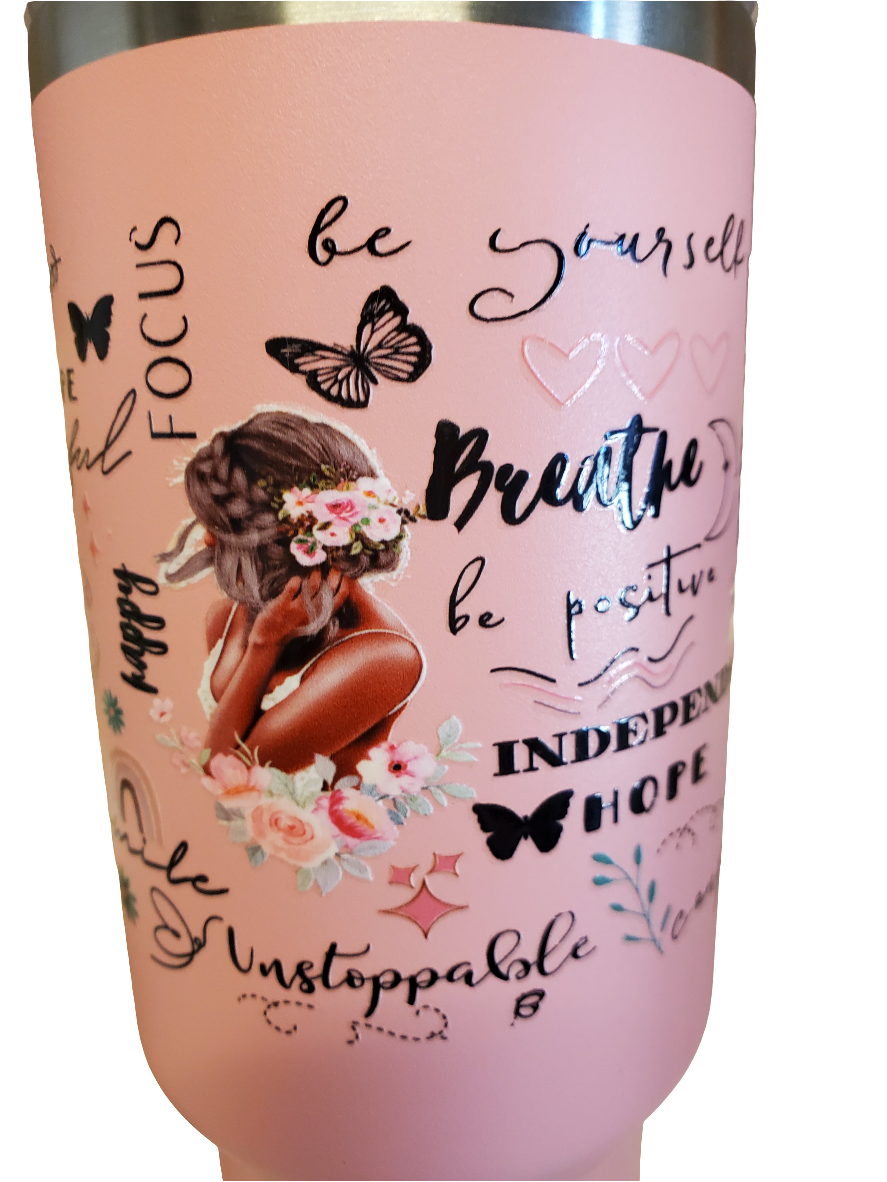 40 0z stainless steel double walled tumbler Women of color pink