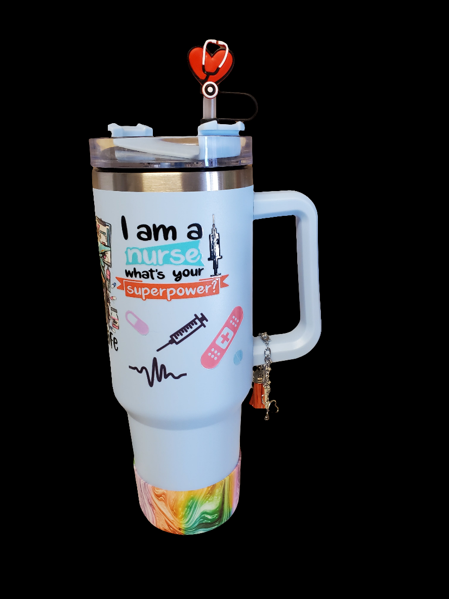40 0z stainless steel double walled tumbler Nurse Blue Women of Color