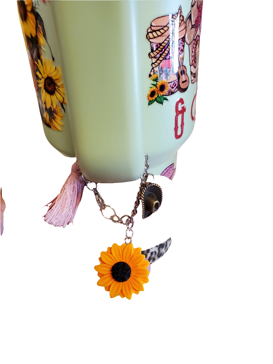 40 0z stainless steel double walled tumbler Cowgirl Country Sunflower Green