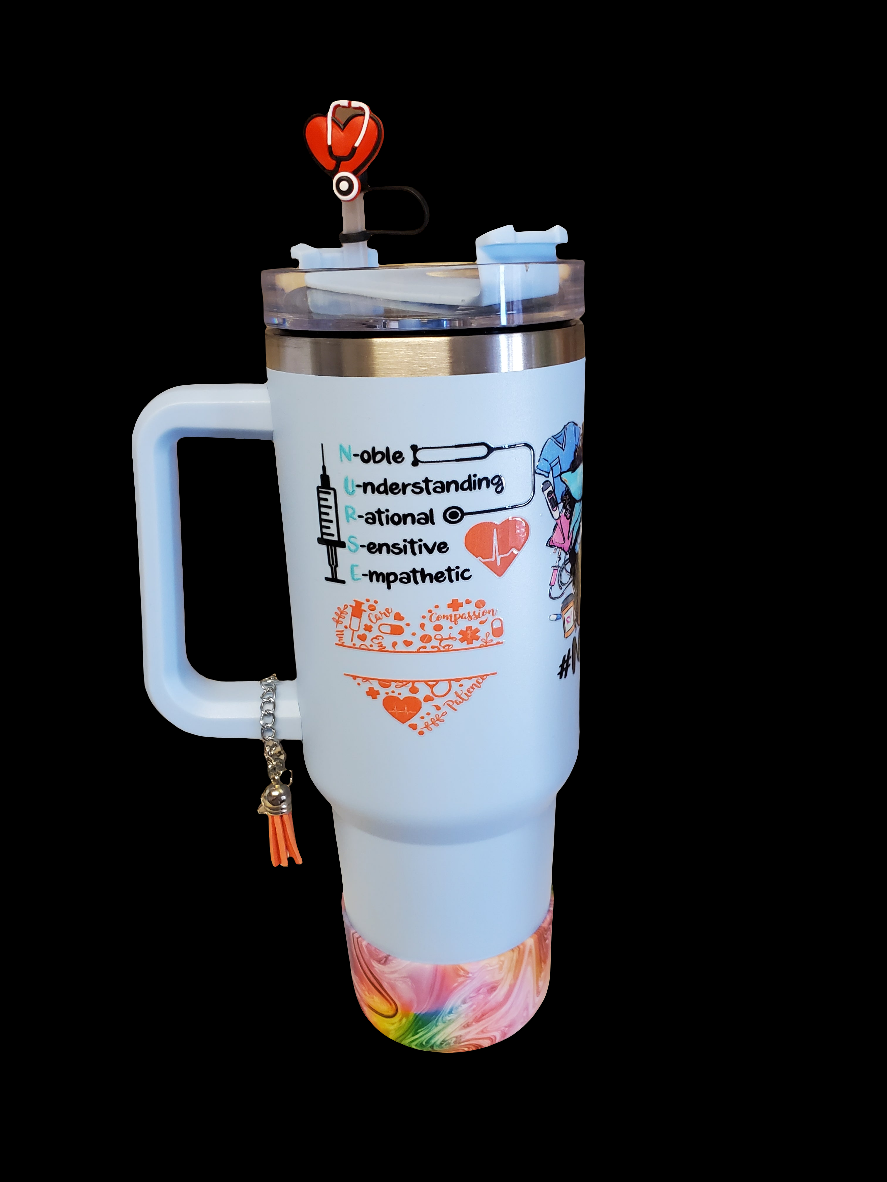 40 0z stainless steel double walled tumbler Nurse Blue Women of Color