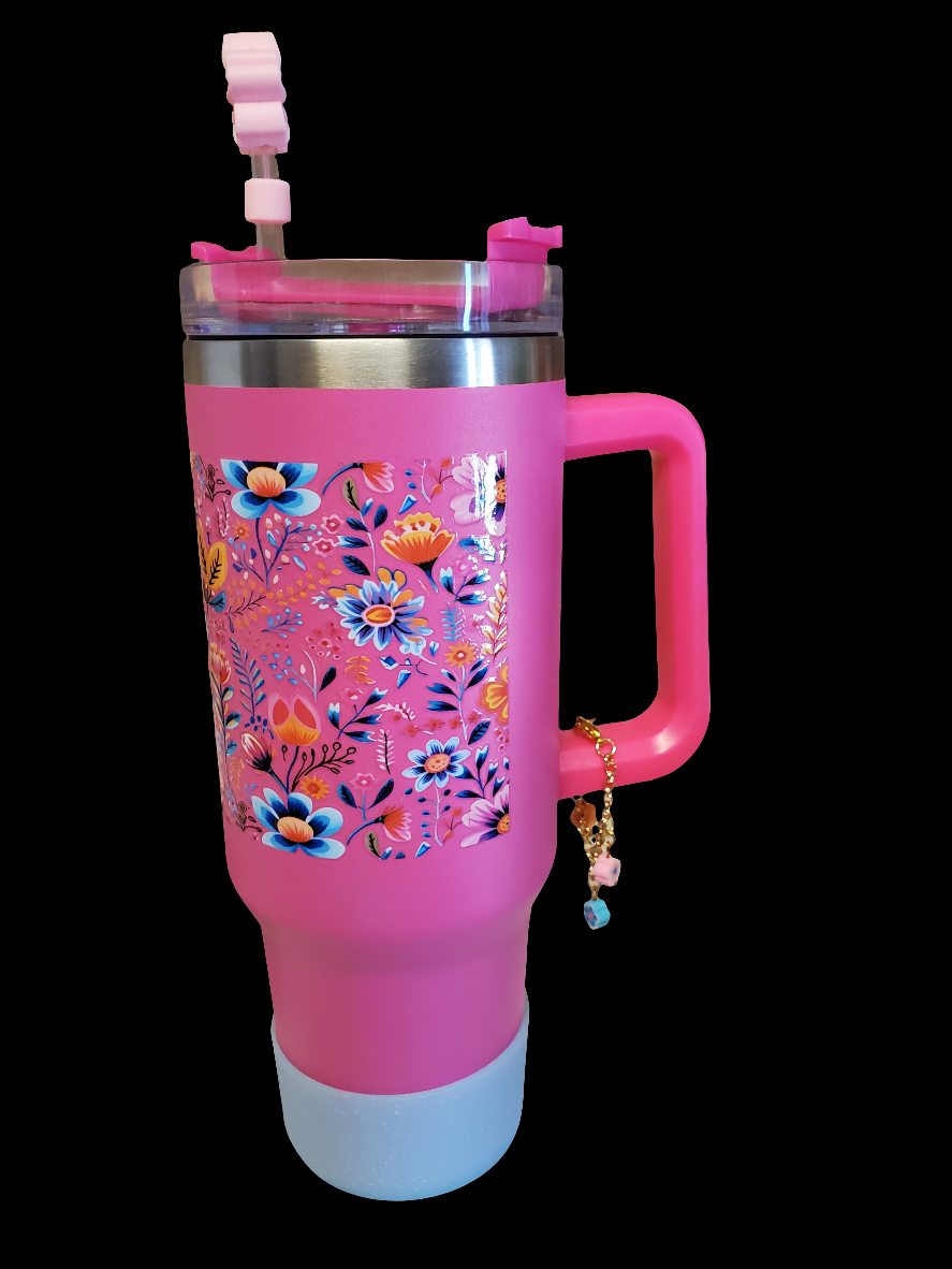 40 0z stainless steel double walled tumbler Pink Floral