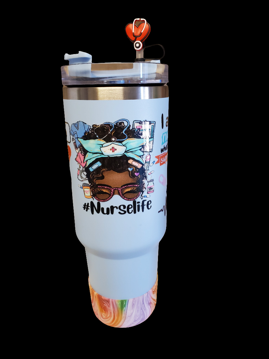 40 0z stainless steel double walled tumbler Nurse Blue Women of Color