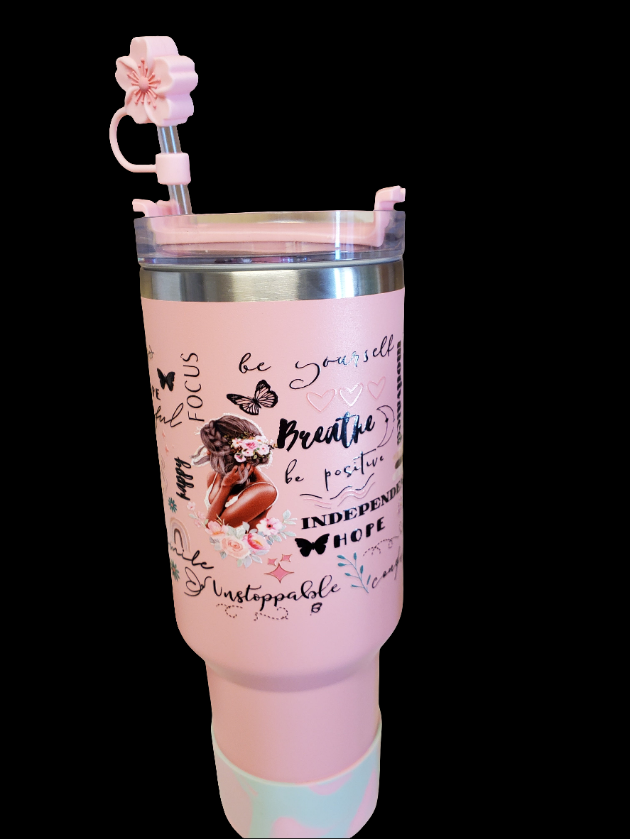 40 0z stainless steel double walled tumbler Women of color pink