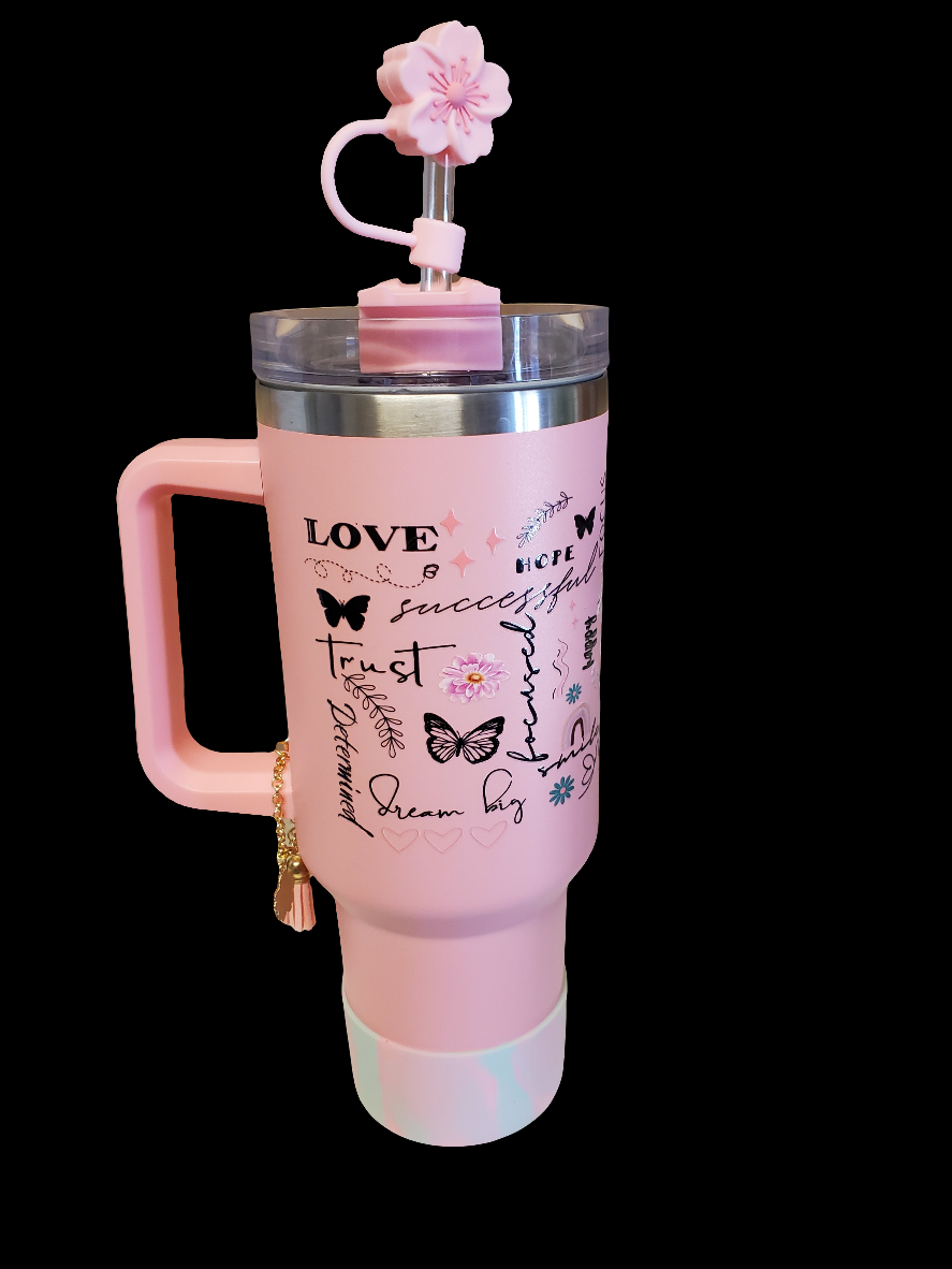 40 0z stainless steel double walled tumbler Women of color pink