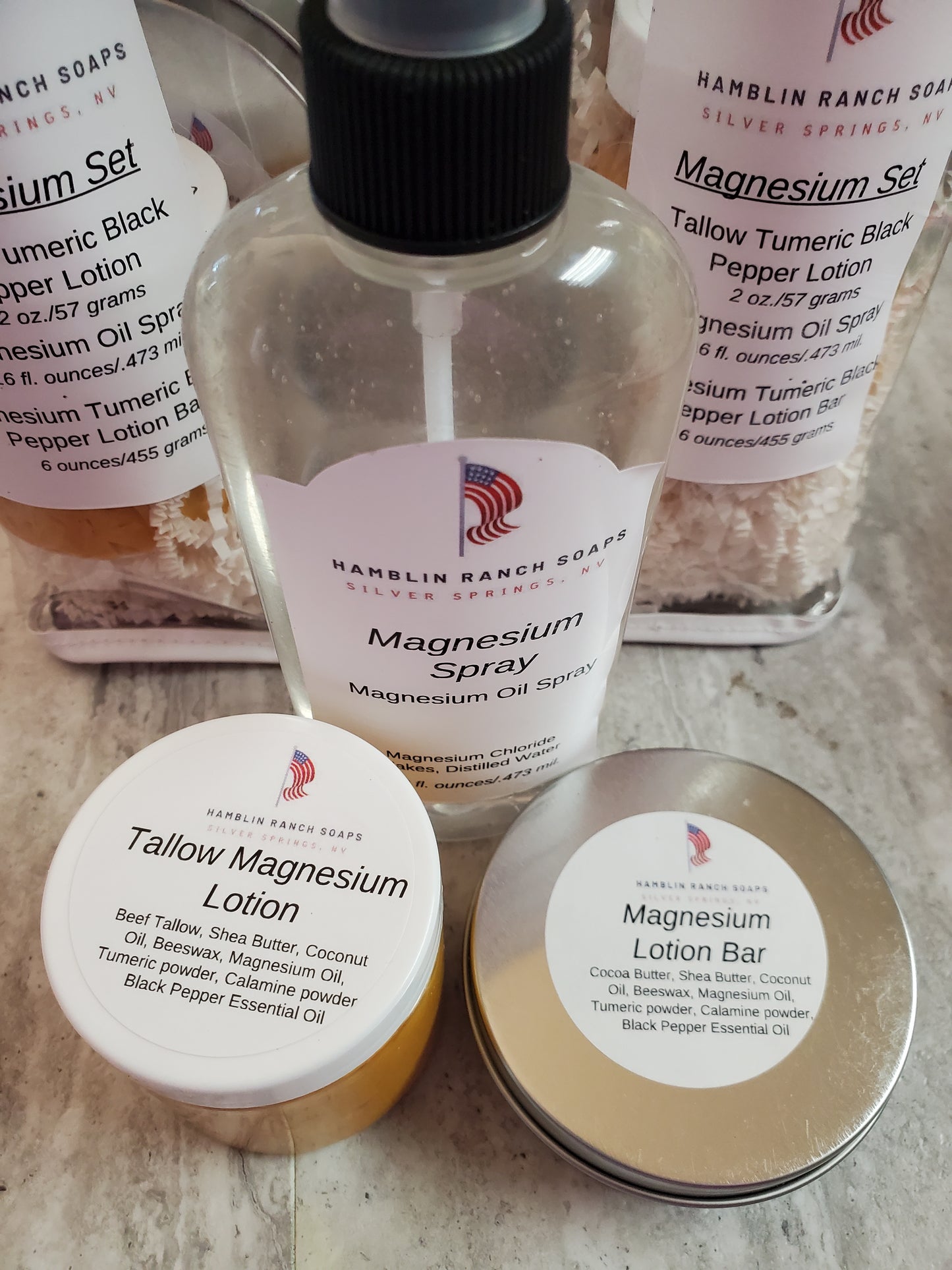 Magnesium Set Spray, Tumeric Black Pepper Lotion Bar and Tallow Black Pepper Tumeric Lotion