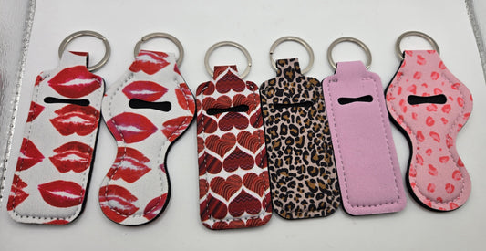 Neoprene Lip Balm Holder. Lips Hearts Cheeta