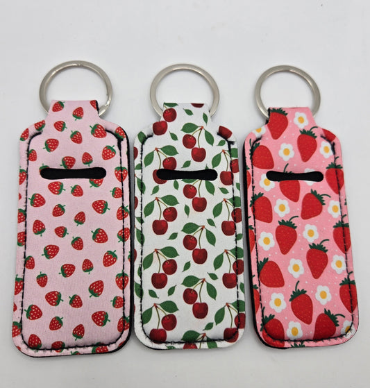 Neoprene Lip Balm Holder Strawberry Cherry