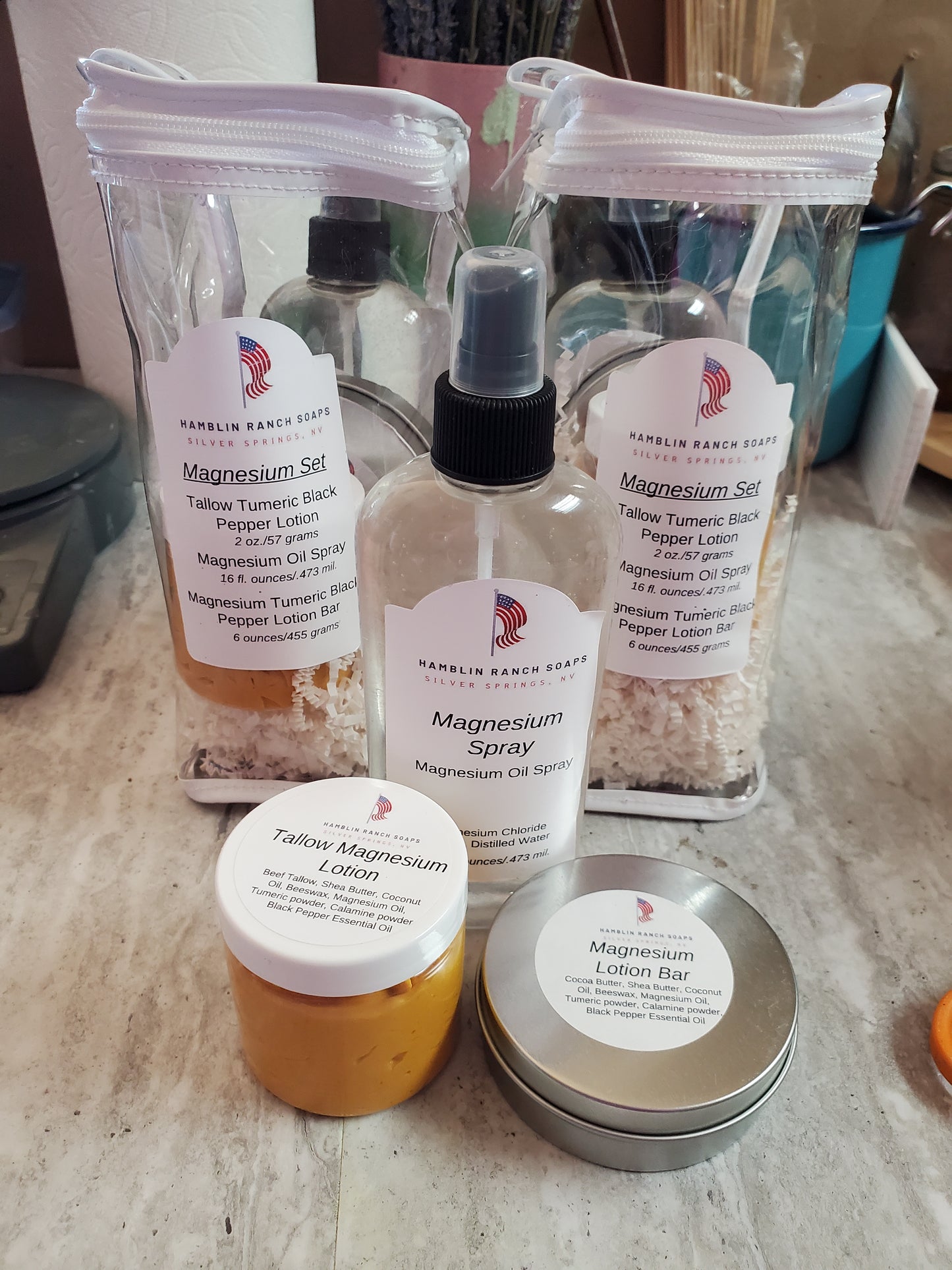 Magnesium Set Spray, Tumeric Black Pepper Lotion Bar and Tallow Black Pepper Tumeric Lotion